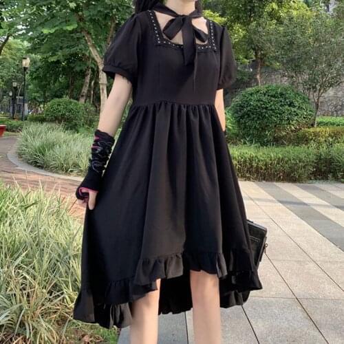 Sweet lolita dress Cool 2020 Summer New Japanese Dark Waist Hugging Irregular Midi Dress Women gothic lolita dress victorian
