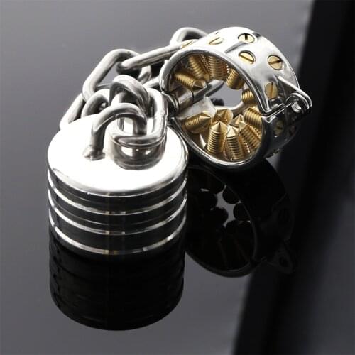 Gold Kalis Teeth with 4 Rows Scrotum Pendant Male Chastity Device BDSM Load Weight Spike Ring Spike Ring for Men