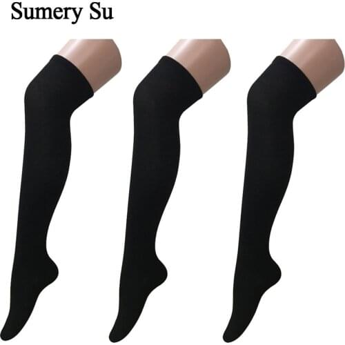1 Pairs Stockings Socks Women Thigh High Over Knee Cotton Solid 3 Colors Sexy Cute Slim Ladies Girls Spring Autumn Winter Hot