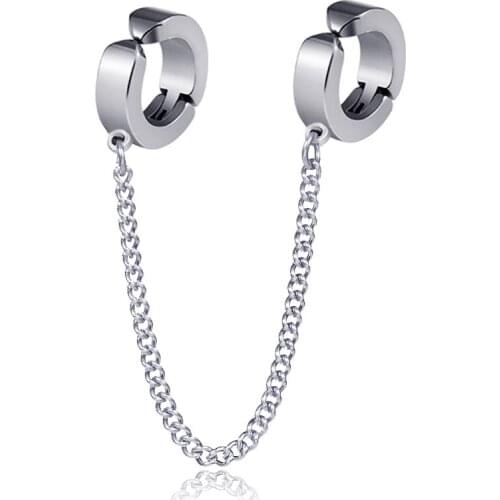 1PCS Long Chain Pendant Drop Earrings For Men Woman Stainless Steel Clip Earrings Jewelry Brincos Gift Wholesale