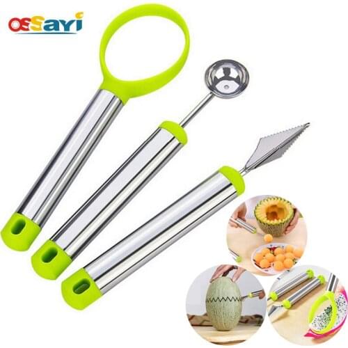 3pcs/set Vegetable Fruit Carving Knife Set Stainless Steel Quality Watermelon Digging Ball Spoon Fruit Platter Tools