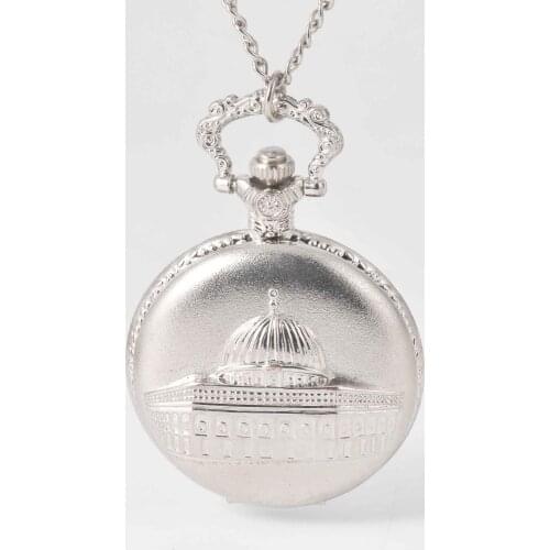 3007 Fashion luxury silver fashion castle pattern back pattern retro quartz pocket watch men and women necklace