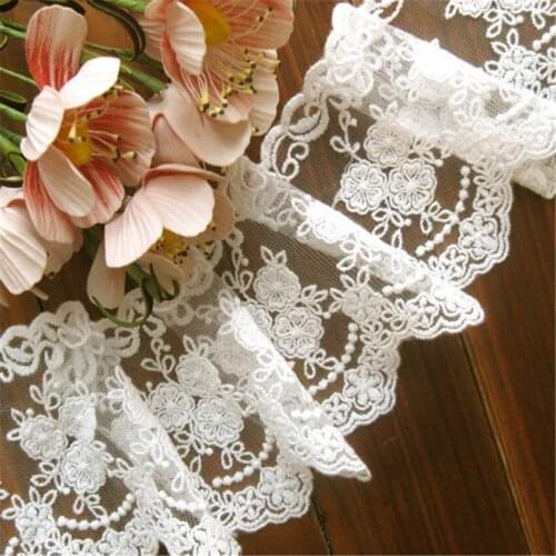 5 Yards Retro Beige Floral Flower Scallop Cotton Net Lace Fabric Trim On Mesh Cloth Accessories 3.5 Inches