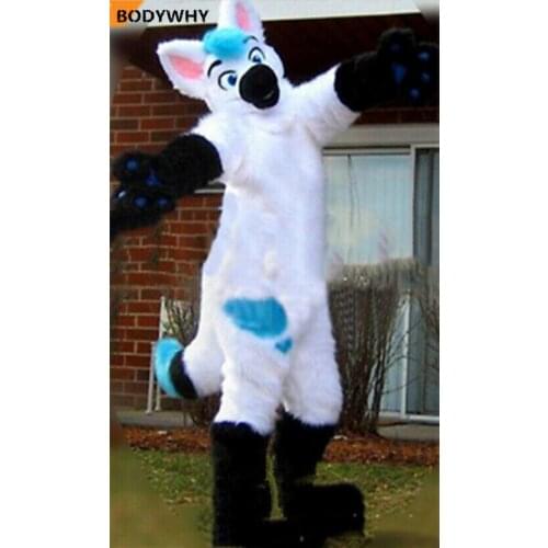 White Husky Dog Fox Mascot Costume Long Fursuit Anime Cosplay Fancy Dress Adult Unisex Novelty Style Special Clothing Gifts