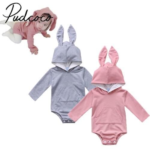 Newborn Infant Baby Girl Boys Bodysuit Hoodie Bunny Ears Jumpsuit Playsuit Outfits Kids Clothes Easter Costume 0-24 Months