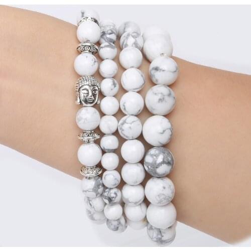 6mm/8mm/10mm Hot Natural White Howlite Bracelet Stone Beads with Elastic Rope Bracelet Men Women Fashion Charm Bracelet