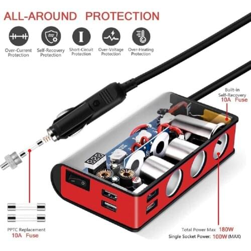 Quick Charge 3.0 USB Car Charger C-Igarette Lighter Splitter Adapter 12V/24V Power Socket with LED Vol Power Switch