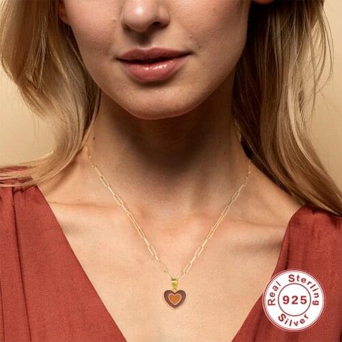 BOAKO One Piece 925 Necklace For Women Love Heart Drop Oil Chain Around The Neck Collares Para Mujer Bijoux Femme Vintage Collar