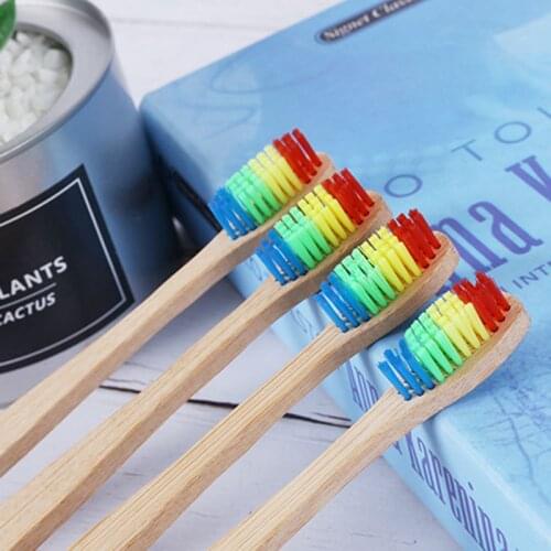 Wooden Rainbow Bamboo Toothbrush And Safe Silicone Baby Toothbrush Infant Teether Stick Chews Hygiene