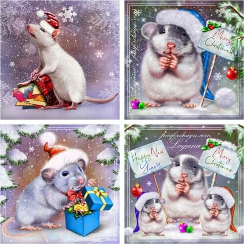 HUACAN Diamond Painting Cross Stitch Mouse Picture Of Rhinestone Diamond Embroidery Animal Needlework Christmas Decor