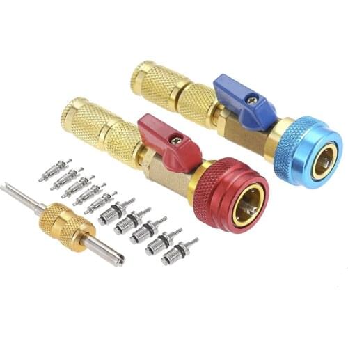 R134A Valve Core Quick Remover Installer High Red Low Blue Pressure Valve Core Remover Tools Kit for R13A Refrigerant AC System