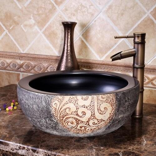 Chinese Cloakroom Counter Top porcelain wash basin bathroom sinks ceramic art garden wash basin