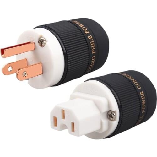 White copper US power plug + IEC set of HiFi audio power cable connector accessories power amplifier tube plug
