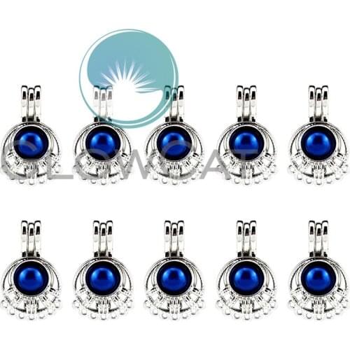 Round Filigree Beads Cage Pendant Essential Oil Diffuser Pearl Cage Locket Pendant 10x K975