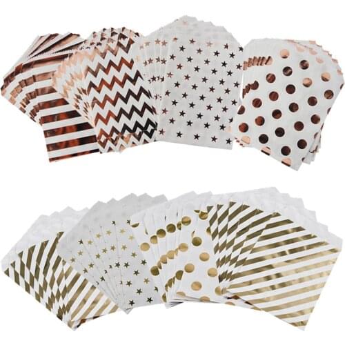 10/25Pcs Rose Gold Polka Dot Stripe Chevron Star Candy Bar Bags Treat Gift Bags for Birthday Baby Shower Wedding Party Supplies