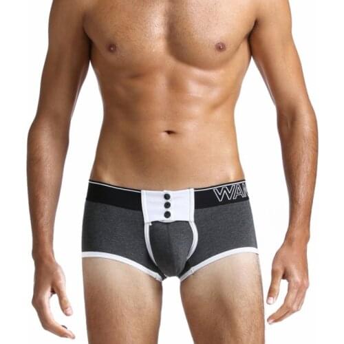 Men Sexy Button Gay Underwear Boxer Shorts Cotton Breathable Pouch Enhancing Underwear Gay Underpants Solid Color low Waist