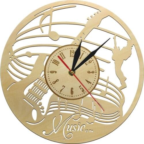 Musical Instrument Home Interior Wall Decor Wooden Watch Clock Eco Friendly Natural Vintage Art Guitar Rock Player Gifts