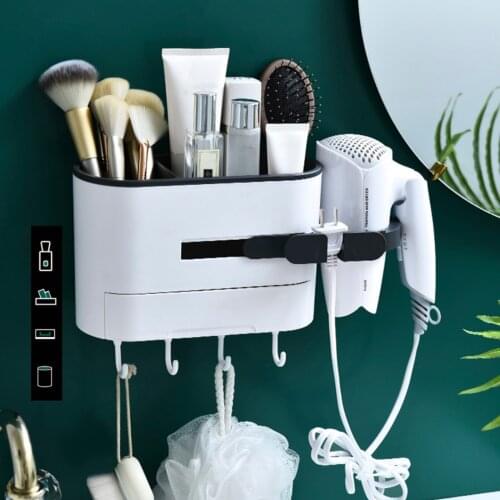 Punch-free Wall Mounted Stand Hair Dryer Drier Bathroom Shelf Storage Comb Holder Rack Stand Storage Organizer