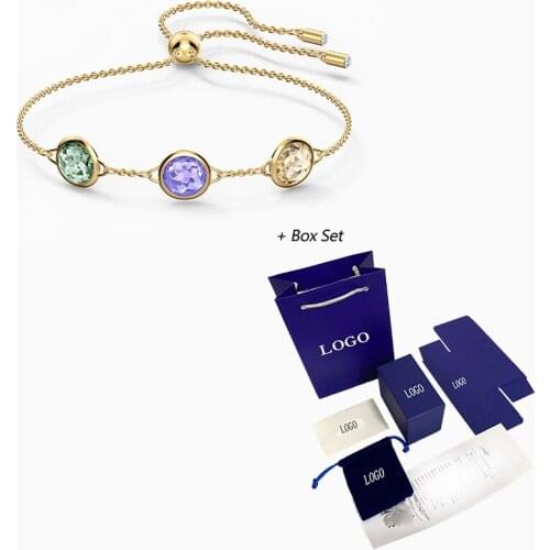 New Radiant Faceted Transparent Crystal Round Bracelet Gold For Women Romantic Jewelry Gift