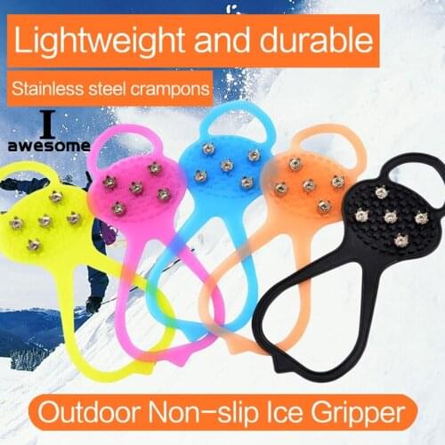 One Size 5 Teeth Ice Gripper For Shoes Women Men Crampons Spike Grips Cleats For Snow Studs Non-Slip Outdoor Climbing Hiking