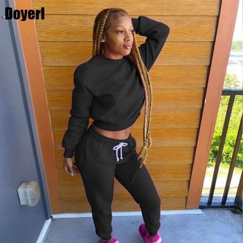Solid Casual Two Piece Tracksuit Set Women Sweatsuit Outfits Sweatshirts and Sweatpants Sport 2 Piece Sets Womens Outfits Winter