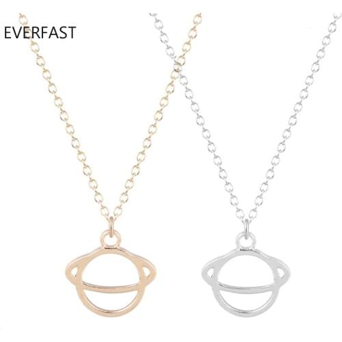 Everfast 1pc Gold Silver Color Minimal Saturn Necklace Pendant Collar Necklaces For Scientist