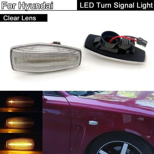 2Pcs Clear Lens Front LED Side Marker Light Dynamic Amber Turn Signal Lamp For Hyundai Sonata Tucson Elantra Tiburon Accent