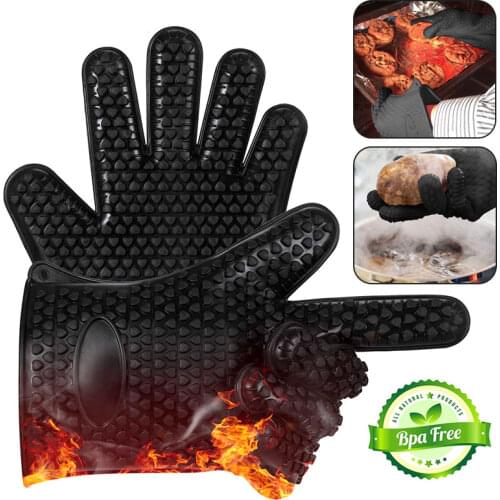 Food Grade Thick Heat Resistant Silicone Glove BBQ Grill Gloves Kitchen Barbecue Oven Cooking Mitts Grill Baking Gloves BBQ Tool