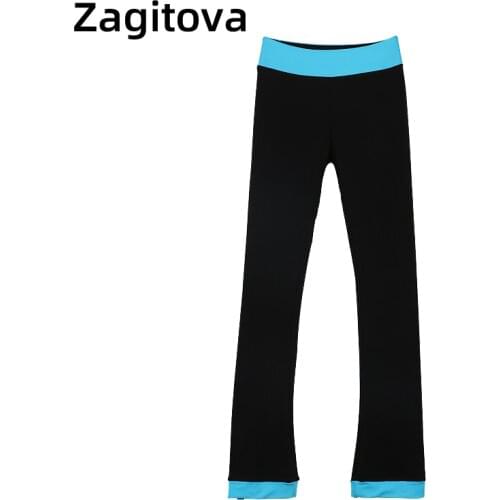 Figure Skating Dress Practice Pants Trousers Girls And Women Ice Skate Dressing Tight Pants Black And Blue Color Matching