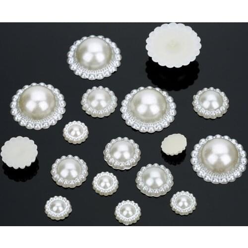 100 pcs/lot 9/12/20mm Flower Flat Back Half Round Imitation Pearl Beads Cameo Cabochon Beads Diy Jewelry Making Findings