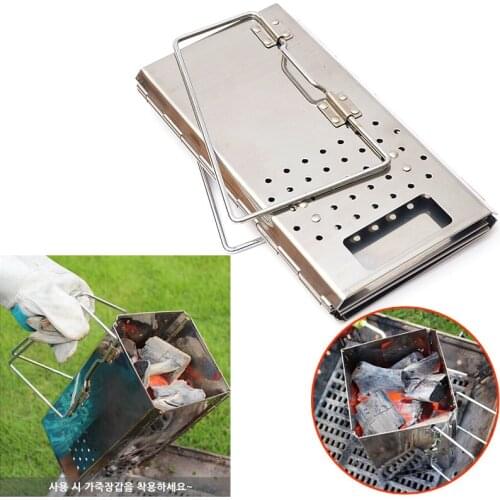 Portable Stainless Steel BBQ Grill Folding Barbecue Charcoal Bucket Camping Picnic Chimney Handle Barrel Heater Tools Outdoor