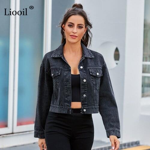 Casual Black Denim Coat And Jacket Women 2020 Button Up With Pocket Long Sleeve Turn-down Collar Female Autumn Winter Outwear
