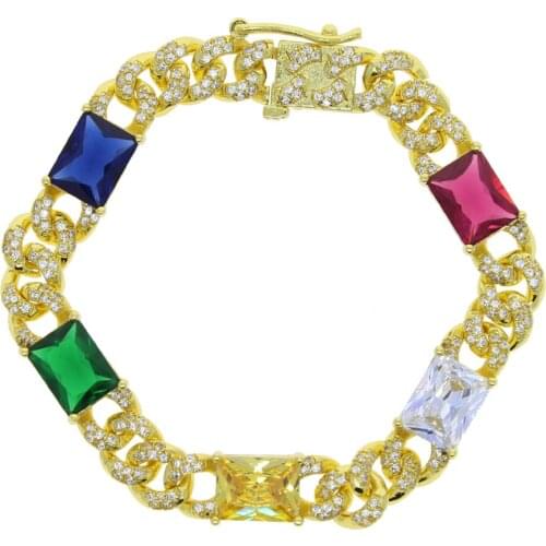 Luxury Fashion Colorful Rainbow CZ Bracelet For Women Hiphop Iced Out Bling Cuban Link Bracelets Gold Color Jewelry Gifts