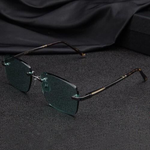 Luxury Rimless Glass Sunglasses Man Woman Natural Crystal Stone Sun Glasses Green Lens Vintage Acetate Frame Anti Eye Dry