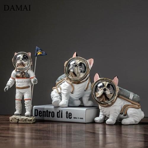 Space French Bulldog Figurine Nordic Modern Astronaut Resin Statue Desk Animal Decorative Ornaments Home Living Room Decoration