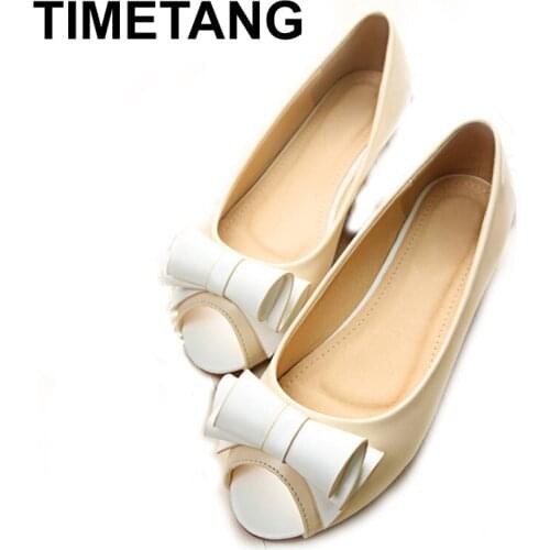 TIMETANG Summer Womens Ballet Flats Shoes Peep Toe Butterfly-Knot Cute Women Boat Shoes Student Slip On Mixed Colors Big Size