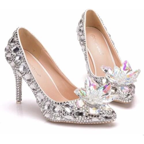 Crystal Queen High Thin Heels Shoes Women Pumps Bling Bridal Shoes Crystal Wedding Shoes Rhinestone Cinderella Shoes