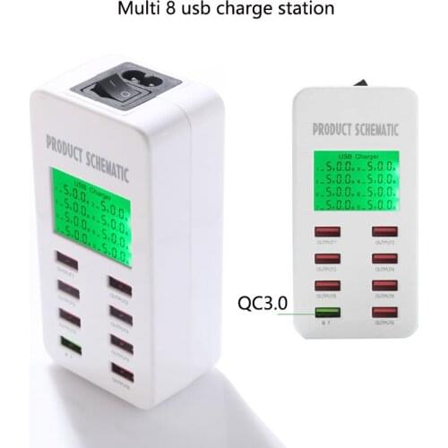 Usb charge station for iphone tablet universal multi charging dock for samsung lcd display qc3.0 fast charger eu au us uk plug