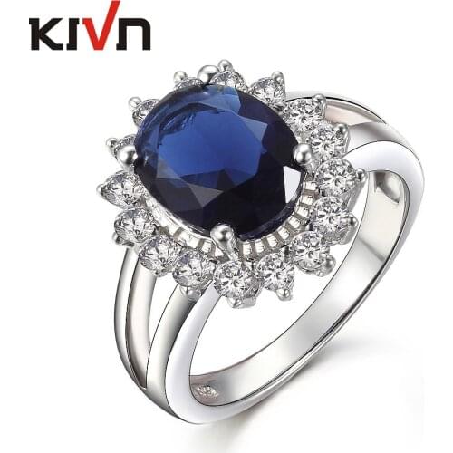 KIVN Jewelry Blue CZ Cubic Zirconia Womens Girls Princess Diana Engagement Rings Mothers Day Birthday Gifts 10pcs Lot Wholesale