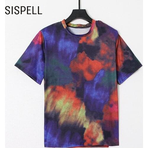 SISPELL Print Hit Color T Shirt For Female O Neck Short Sleeve Loose Tie-dye Woemns Casual T Shirt Fashion Streetwear New Style