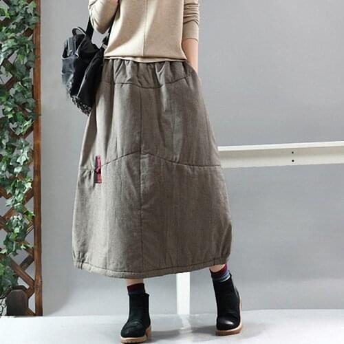 Fairy Natural Winter Women Vintage Loose Cotton Padded Warm Casual Skirt 2021 Spring New Ladies Elastic Waist Plaid Thick Skirts