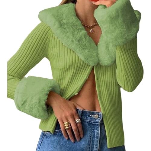 2021 Autumn Women’s Casual Long-sleeved Cardigan Fashion Solid Color Fur Collar Single-breasted Slim Fit Coat