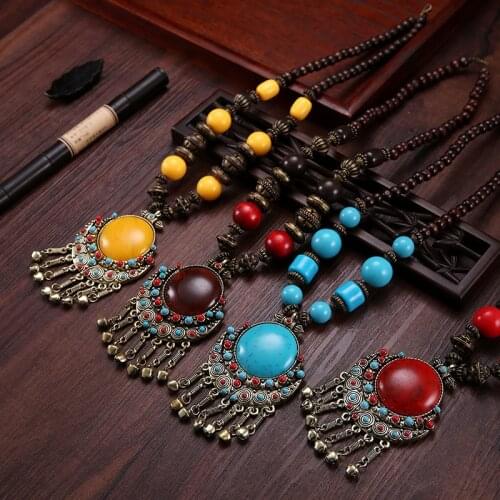 Vintage Bohemian Maxi Big Statement Bell Beads Tassel Necklaces & Pendants for Women Accessories Jewelry