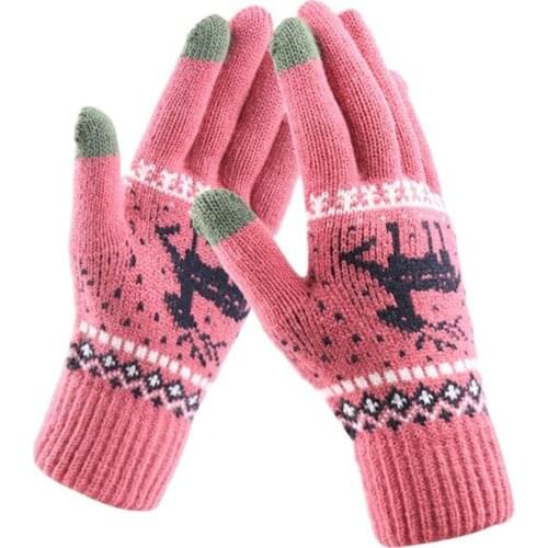 Winter Touch Screen Knitted Gloves Womens Warm Mittens Full Finger Glove Deer Christmas Gift for Girl Ladies Men