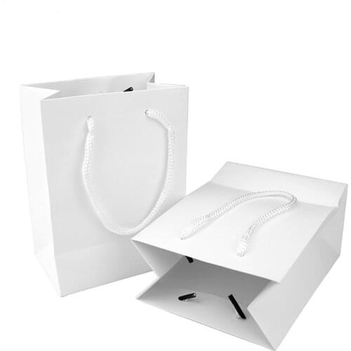 10Pcs Handles Kraft Paper Bag Elegant Pure White Packaging Bags For Wedding Birthday Party Jewelry Gift Bag