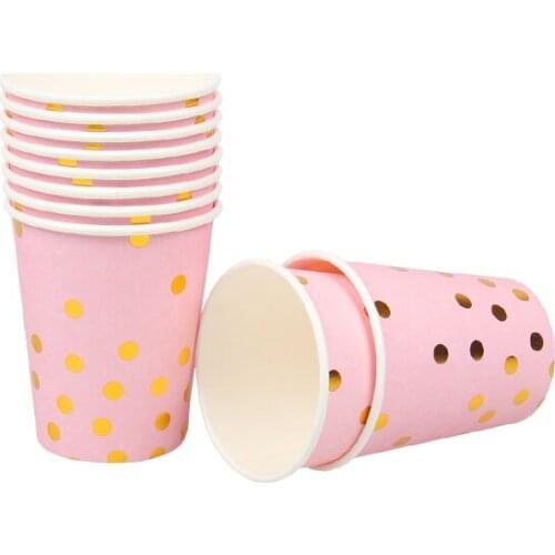 10 pcs/lot Paper Plates Cups Pink Gold Happy Birthday Party Decoration Tableware Kids Birthday Decoration Favor Baby Shower