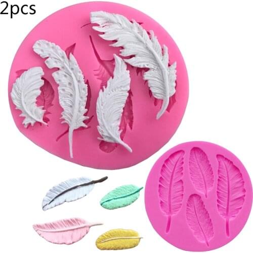 2PCs Feather Sugar Buttons Silicone Mold Fondant Mold Cake Decorating Tools Chocolate Gumpaste Mold