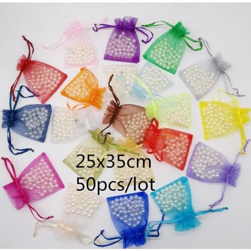 50pcs 25x35cm Organza Bags Gift Packaging For Jewelry Packaging Display Pouch Organza Jewelry Bags Pouch Jewellery Bag Pouches