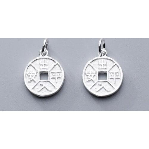 Safe trip wherever you go Chinese Letter Engraved Classic Round Charms 15mm 925 Sterling Silver Jewelry Pendants DIY Findings