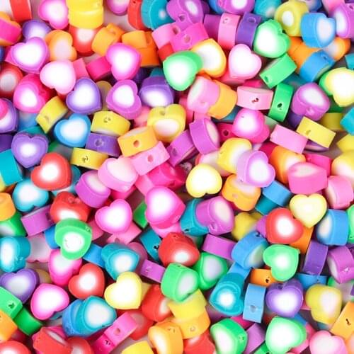 50/100Pcs Heart Style Polymer Clay Spacer Beads 10mm Mixed Colors Beads for DIY Bracelet Necklace Jewelry Accessories